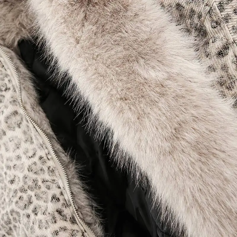 FEWQ Niche Design Men's Fleece Jackets Hooded Leopard Print Fur Thick Padded Coats Thermal Contrast Color Male Clothing CPG2405