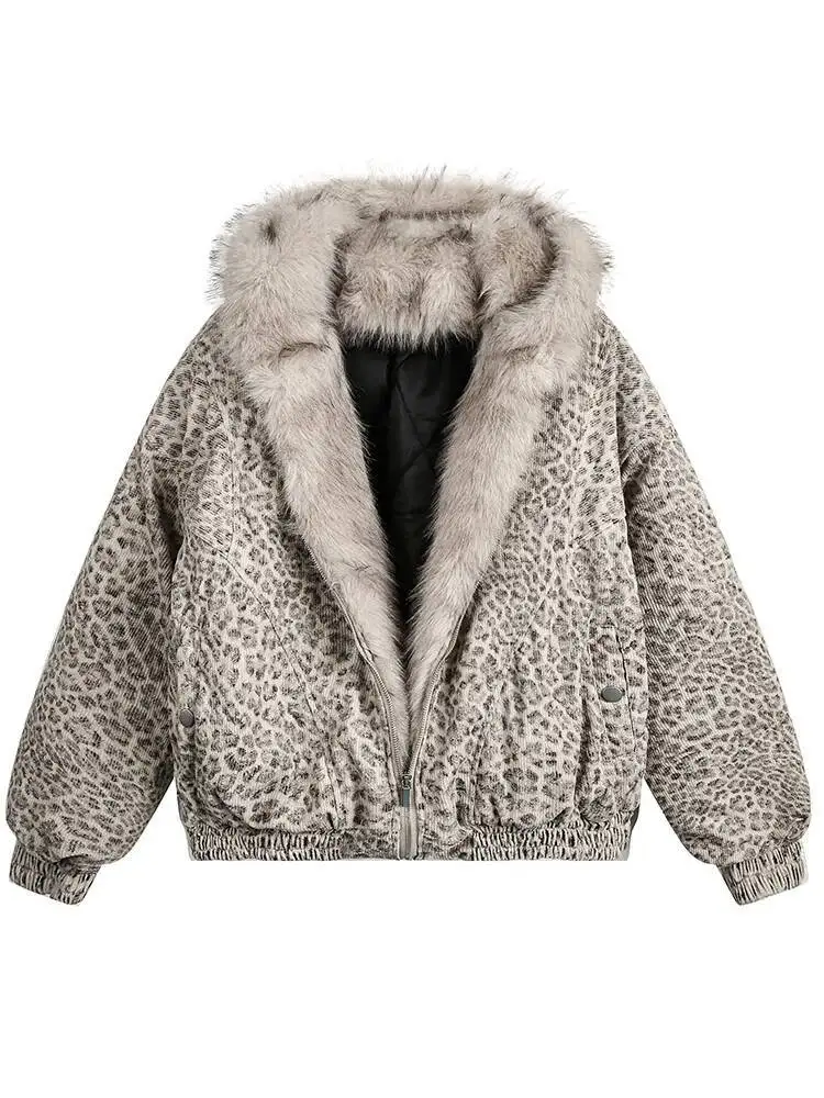 FEWQ Niche Design Men's Fleece Jackets Hooded Leopard Print Fur Thick Padded Coats Thermal Contrast Color Male Clothing CPG2405