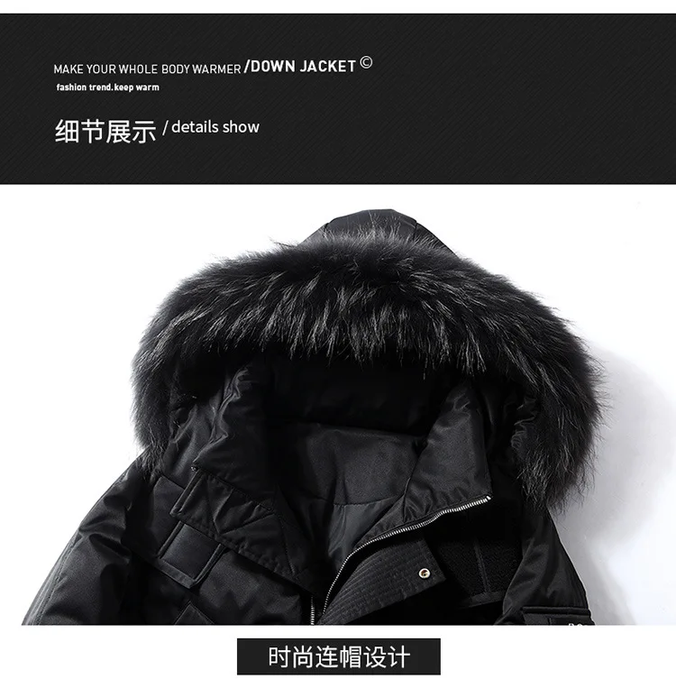 Brand New High Quality Big Fur Collar Mens Parkas Windproof Cold Resistant Multi Pocket High Quality Ski Suit Warm Mens Parkas
