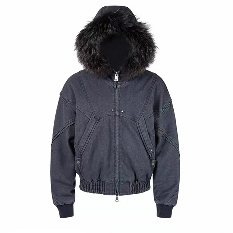 FEWQ American Retro Men's Thick Cotton Jacket With Fur Collar Casual All-match Canvas Washed Top 2026 Autumn New 24W3847