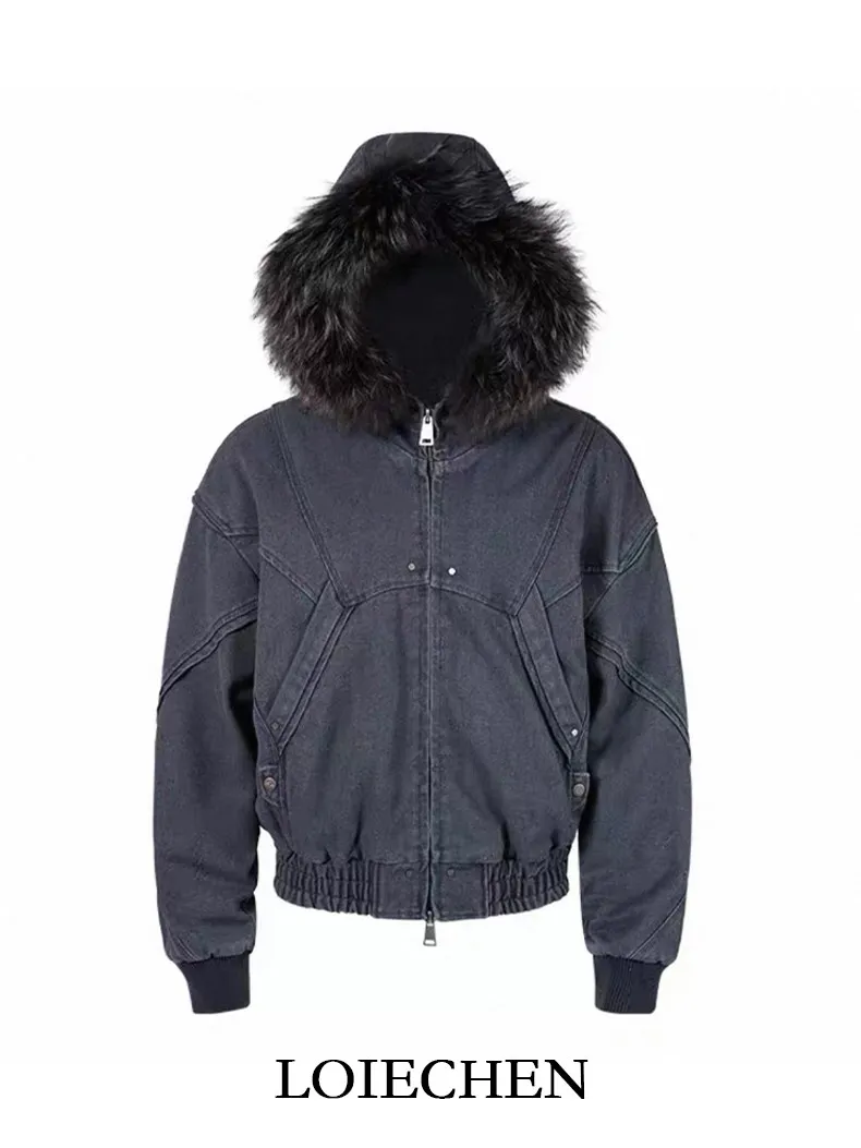 FEWQ American Retro Men's Thick Cotton Jacket With Fur Collar Casual All-match Canvas Washed Top 2026 Autumn New 24W3847