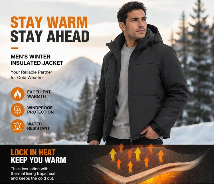 Winter Men's Warm Cargo Hooded Parkas Coats Outdoor Men Windbreaker Waterproof Coats Classic Men Thermal Workwear Padded Jackets