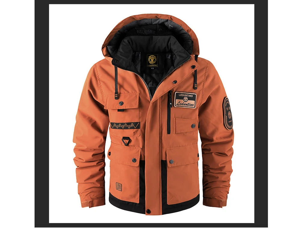 Winter Men's Mountain Ski Parkas Fashion Men Cotton Warm Down Padded Fashion Men Hiking Thermal Windbreaker Hooded Jacket