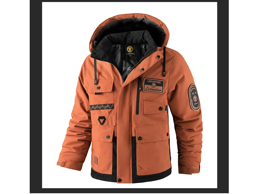 Winter Men's Mountain Ski Parkas Fashion Men Cotton Warm Down Padded Fashion Men Hiking Thermal Windbreaker Hooded Jacket