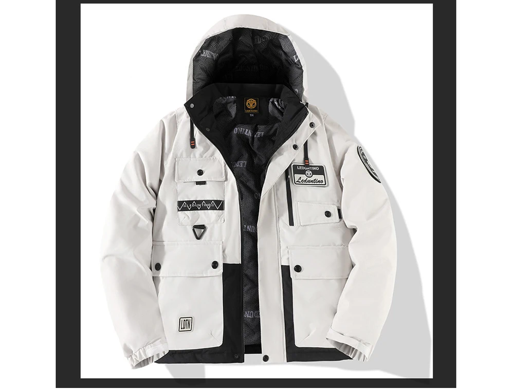 Winter Men's Mountain Ski Parkas Fashion Men Cotton Warm Down Padded Fashion Men Hiking Thermal Windbreaker Hooded Jacket