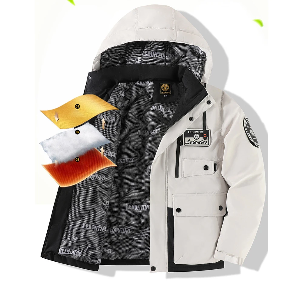 Winter Men's Mountain Ski Parkas Fashion Men Cotton Warm Down Padded Fashion Men Hiking Thermal Windbreaker Hooded Jacket