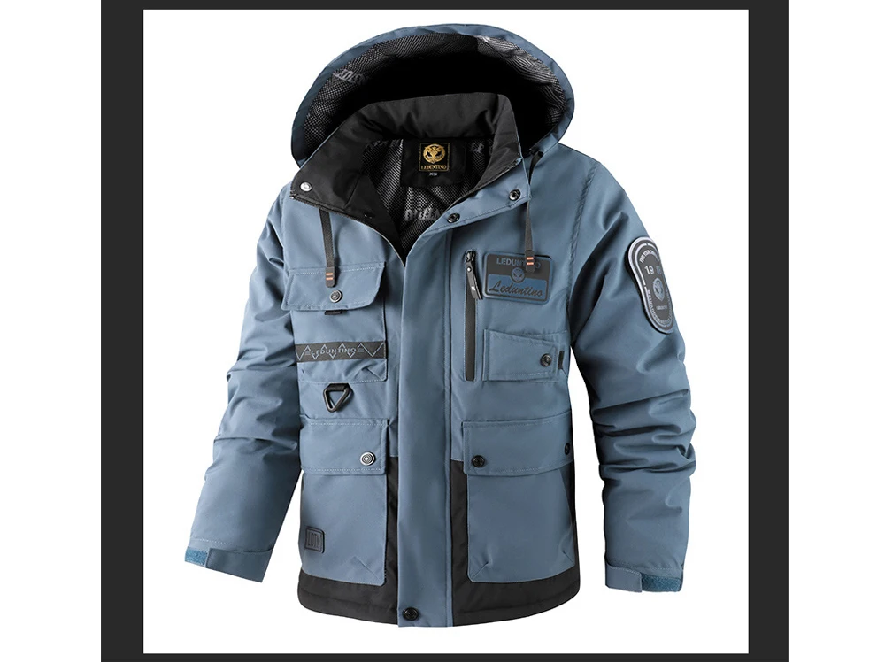 Winter Men's Mountain Ski Parkas Fashion Men Cotton Warm Down Padded Fashion Men Hiking Thermal Windbreaker Hooded Jacket