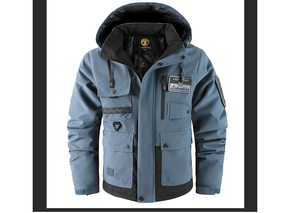 Winter Men's Mountain Ski Parkas Fashion Men Cotton Warm Down Padded Fashion Men Hiking Thermal Windbreaker Hooded Jacket