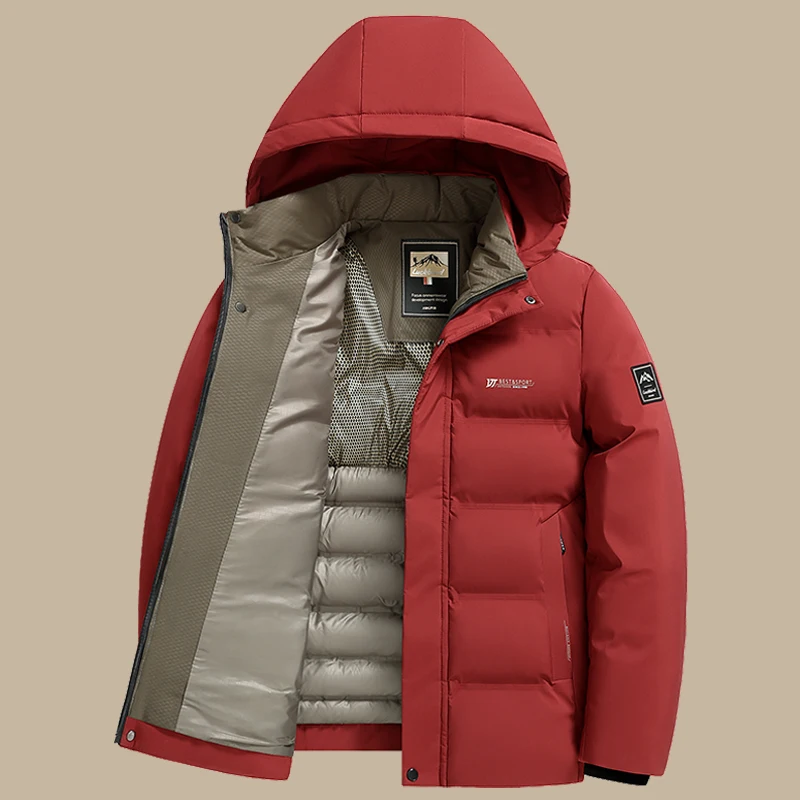 2026 Men Middle Aged Casual Jacket Hooded Thickened Padded Winter Warm Dad Business Coat Outerwear Jacket