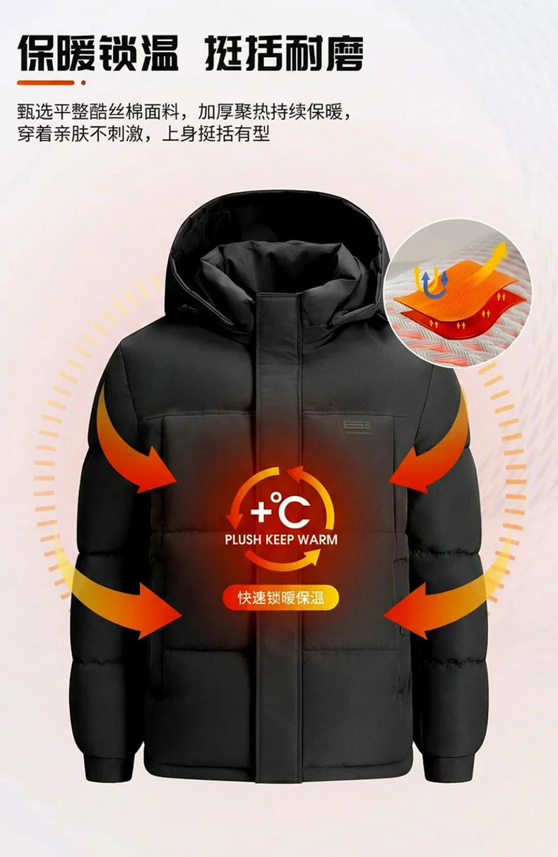 Winter Business Casual Men Parkas Coats All-match Thicken Warm Male Clothes Outdoor Windproof Cotton Jackets Hooded Comfortable