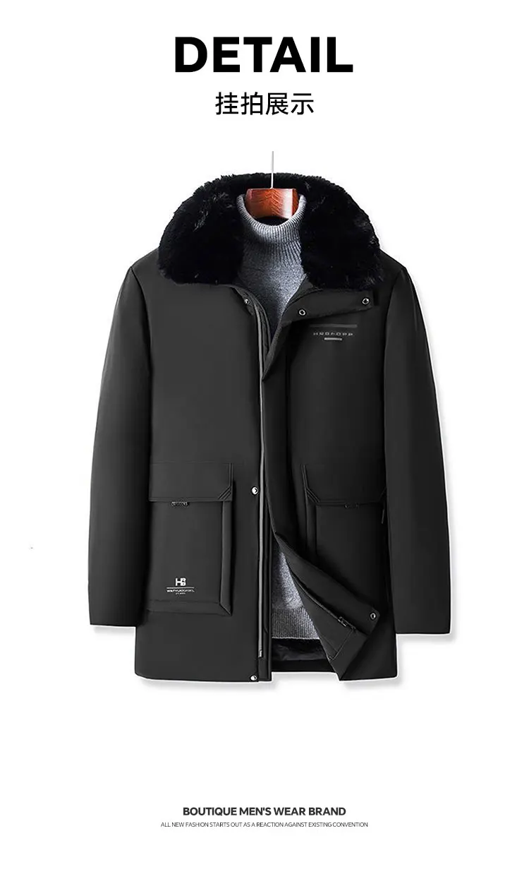 Middle Aged Mens Winter Dad Outfit Business Casual Faux Fur Collar Fashion Versatile Fleece Thick Cotton Padded Jacket Warm