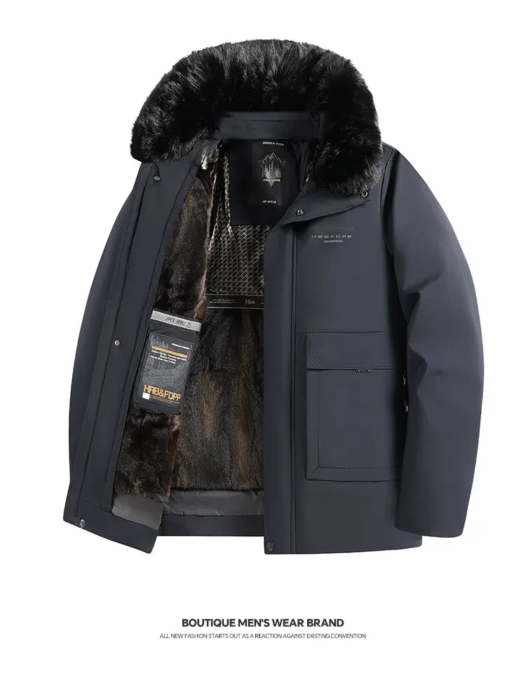 Middle Aged Mens Winter Dad Outfit Business Casual Faux Fur Collar Fashion Versatile Fleece Thick Cotton Padded Jacket Warm