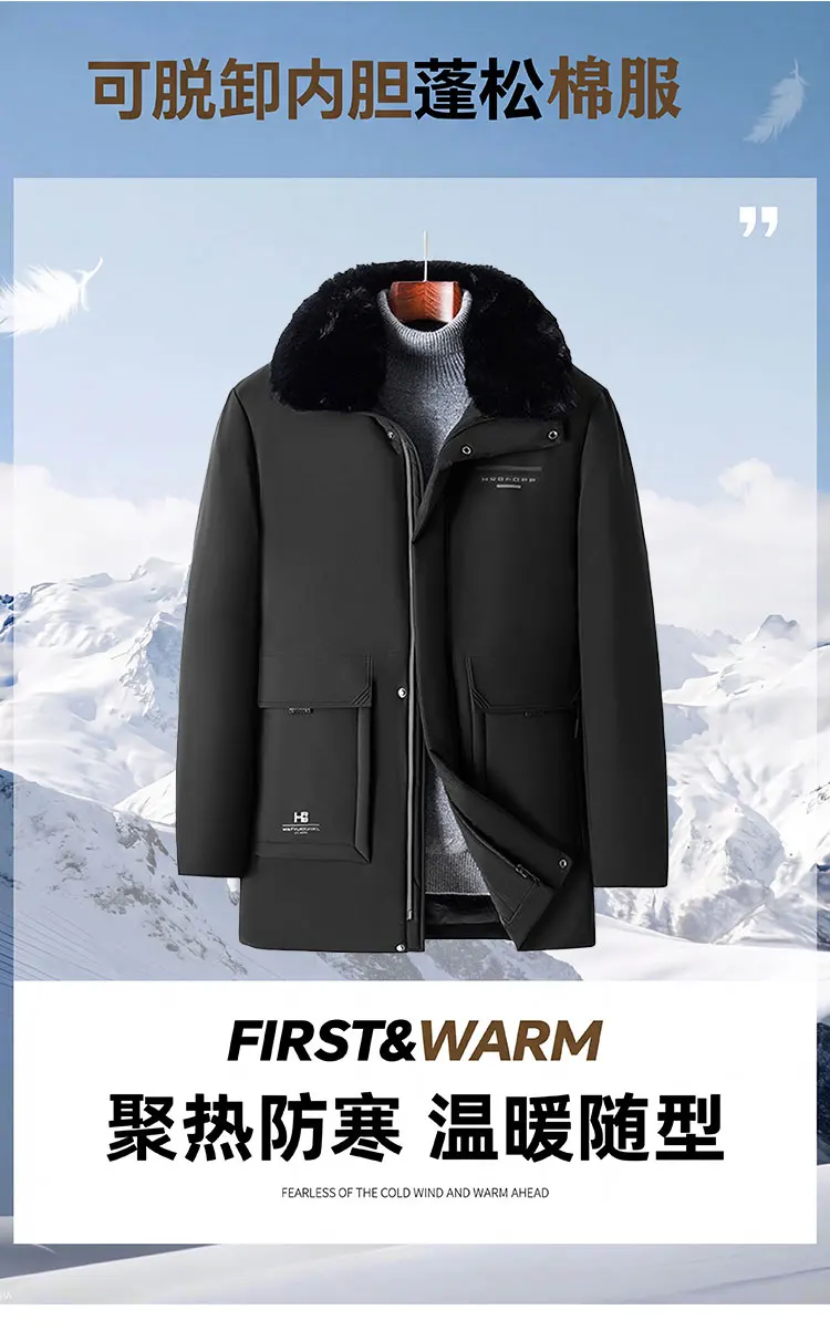 Middle Aged Mens Winter Dad Outfit Business Casual Faux Fur Collar Fashion Versatile Fleece Thick Cotton Padded Jacket Warm
