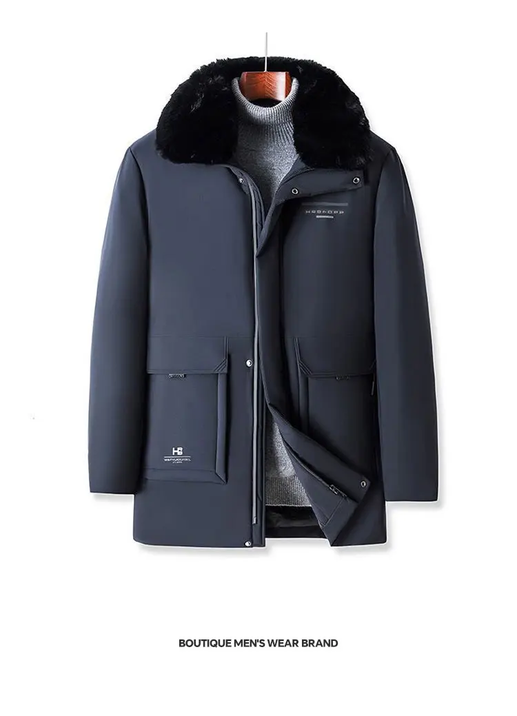 Middle Aged Mens Winter Dad Outfit Business Casual Faux Fur Collar Fashion Versatile Fleece Thick Cotton Padded Jacket Warm