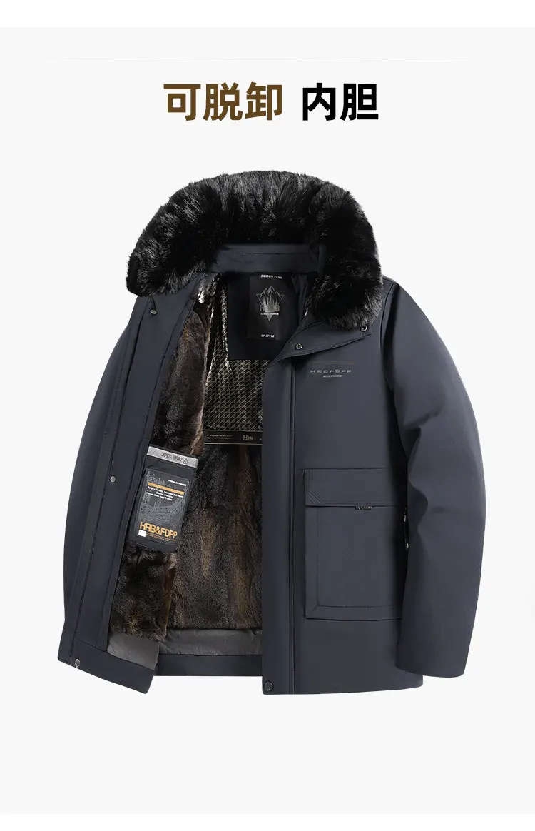 Middle Aged Mens Winter Dad Outfit Business Casual Faux Fur Collar Fashion Versatile Fleece Thick Cotton Padded Jacket Warm