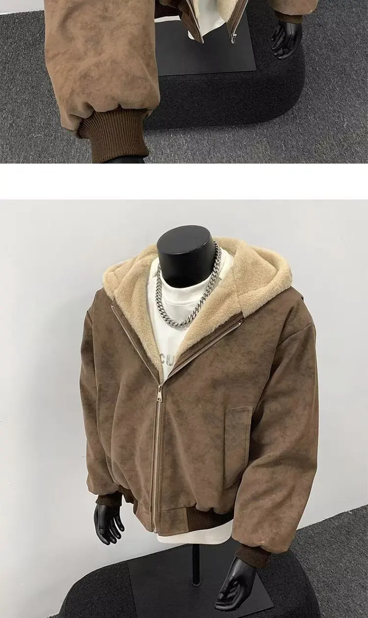 Winter New Fashion Men Black Grey Brown Solid Color Long Sleeve Hooded Thicken Parkas Male Casual Simple Basic Daily Coats Tops