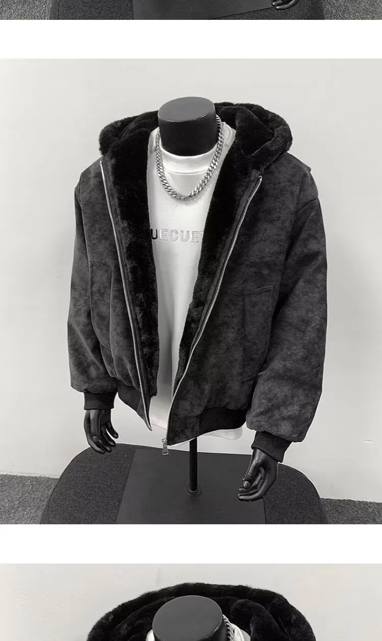 Winter New Fashion Men Black Grey Brown Solid Color Long Sleeve Hooded Thicken Parkas Male Casual Simple Basic Daily Coats Tops