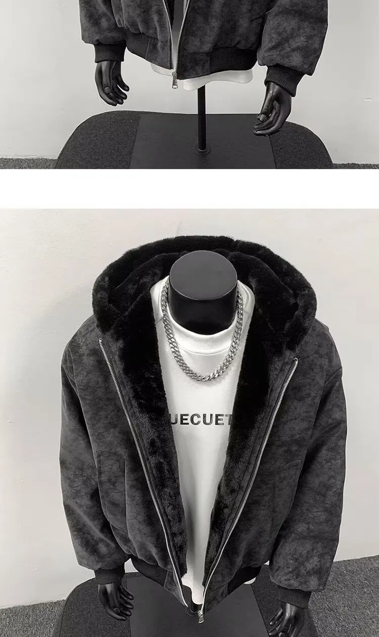 Winter New Fashion Men Black Grey Brown Solid Color Long Sleeve Hooded Thicken Parkas Male Casual Simple Basic Daily Coats Tops