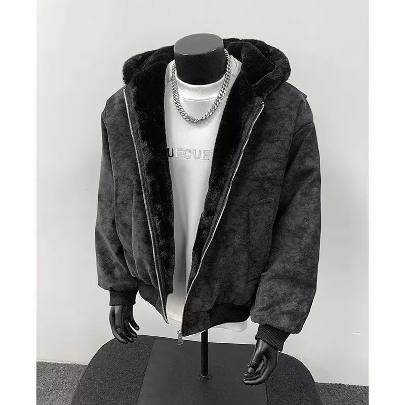 Winter New Fashion Men Black Grey Brown Solid Color Long Sleeve Hooded Thicken Parkas Male Casual Simple Basic Daily Coats Tops