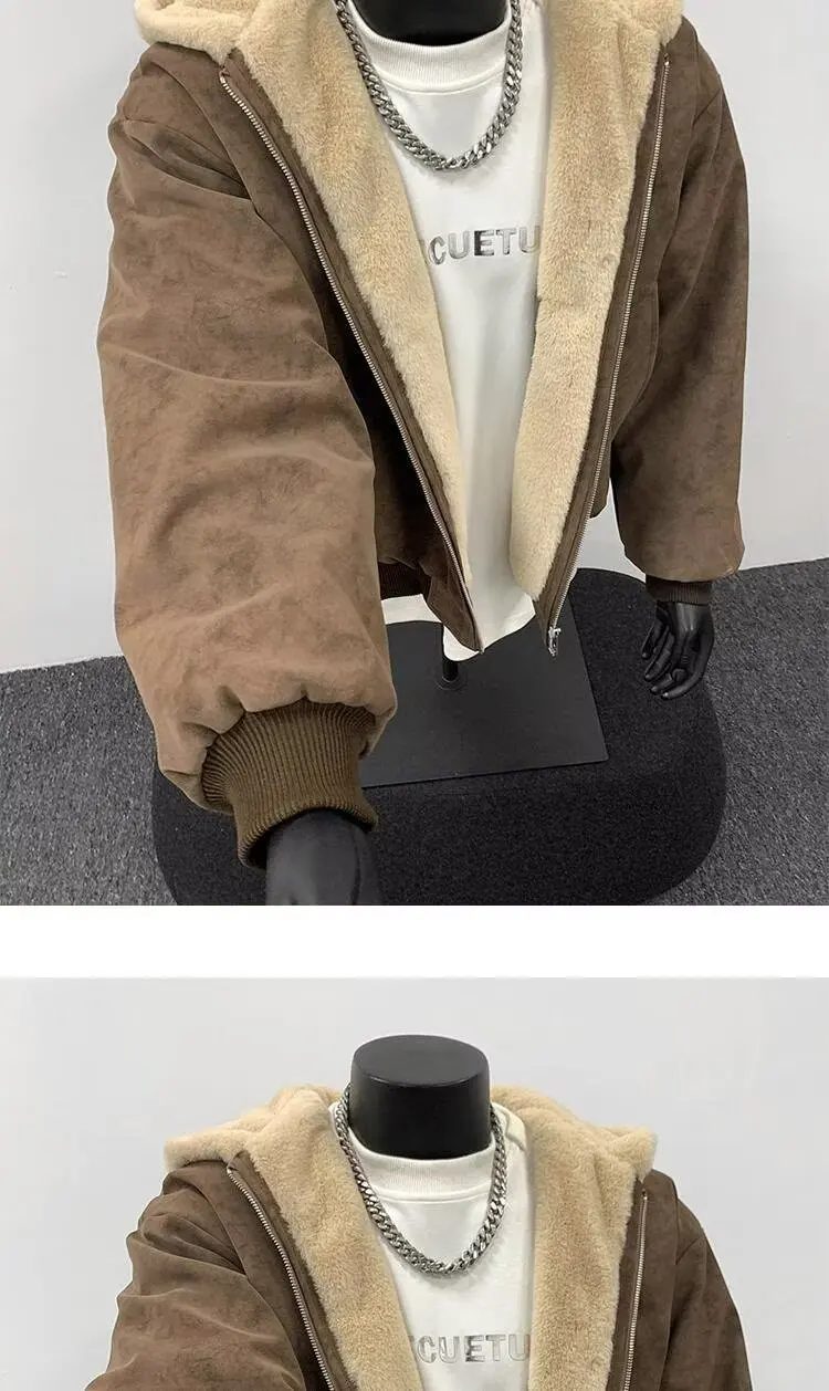 Winter New Fashion Men Black Grey Brown Solid Color Long Sleeve Hooded Thicken Parkas Male Casual Simple Basic Daily Coats Tops