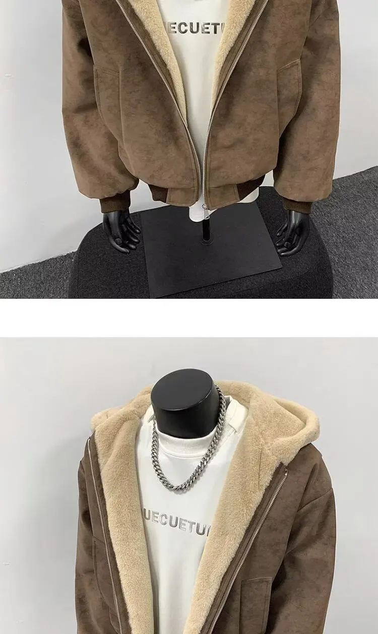 Winter New Fashion Men Black Grey Brown Solid Color Long Sleeve Hooded Thicken Parkas Male Casual Simple Basic Daily Coats Tops