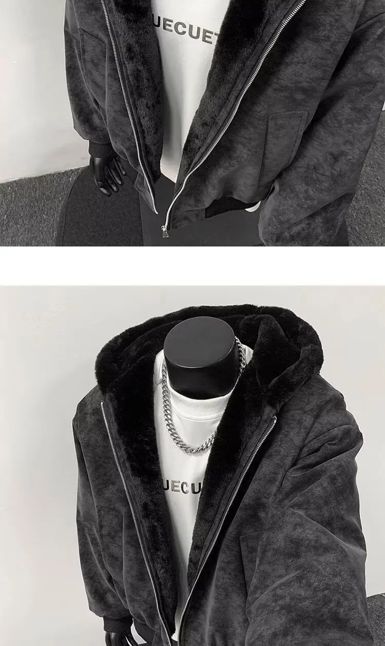 Winter New Fashion Men Black Grey Brown Solid Color Long Sleeve Hooded Thicken Parkas Male Casual Simple Basic Daily Coats Tops