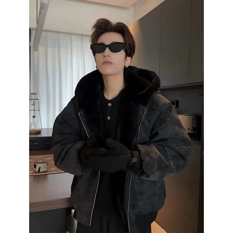 Winter New Fashion Men Black Grey Brown Solid Color Long Sleeve Hooded Thicken Parkas Male Casual Simple Basic Daily Coats Tops