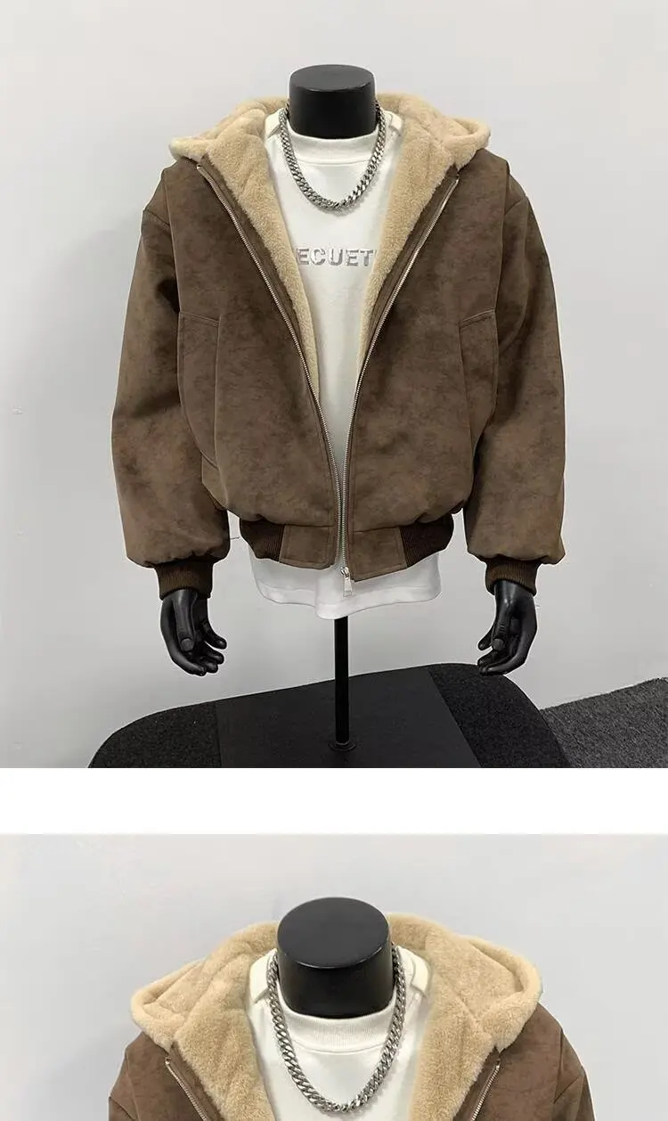 Winter New Fashion Men Black Grey Brown Solid Color Long Sleeve Hooded Thicken Parkas Male Casual Simple Basic Daily Coats Tops
