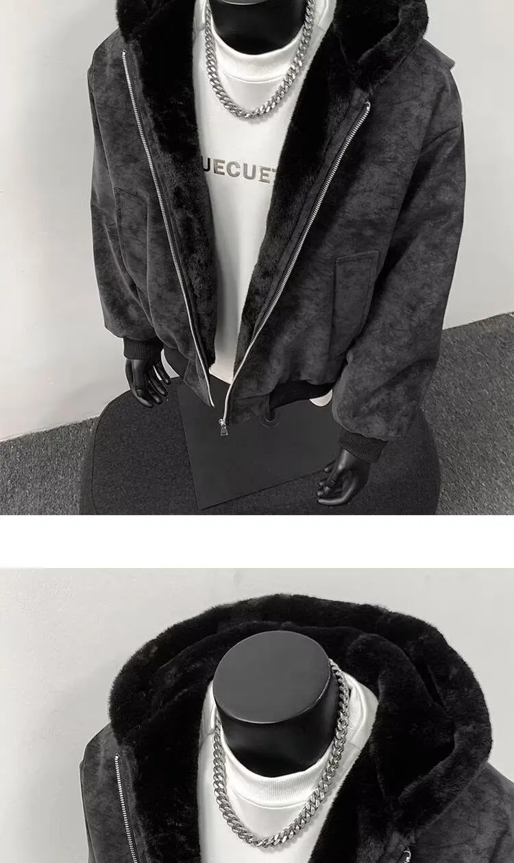 Winter New Fashion Men Black Grey Brown Solid Color Long Sleeve Hooded Thicken Parkas Male Casual Simple Basic Daily Coats Tops