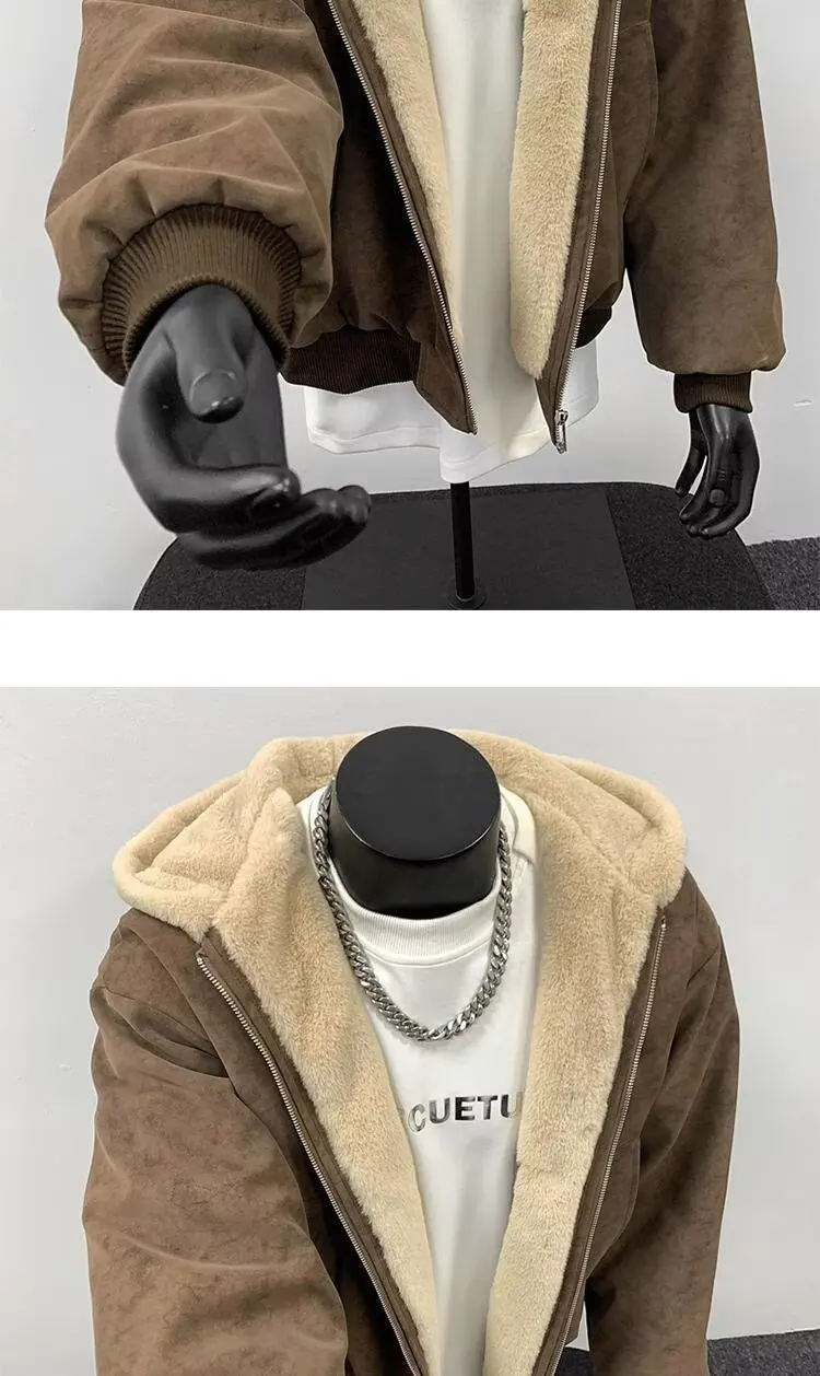 Winter New Fashion Men Black Grey Brown Solid Color Long Sleeve Hooded Thicken Parkas Male Casual Simple Basic Daily Coats Tops