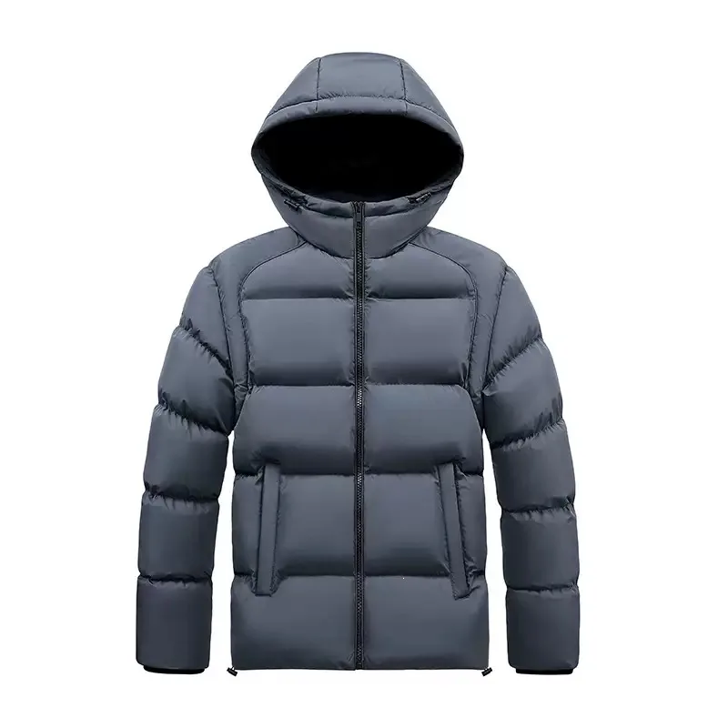 New Autumn/Winter Fashion Solid Color Thickened Warm Windproof Hooded Cotton Jacket Men's Casual Loose Sports Plus Size Coat