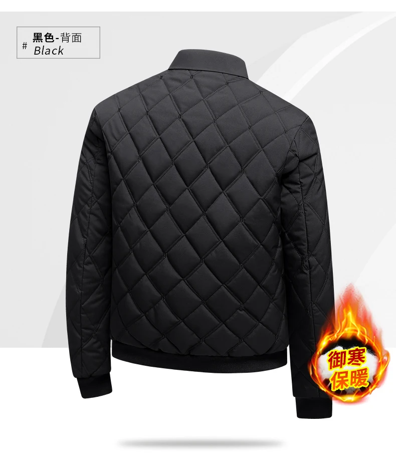 Autumn Winter Lapel Rhombus Quilted Lightweight Cotton Coat For Men Business Casual Warm Short Outerwear For Male Daily Commute