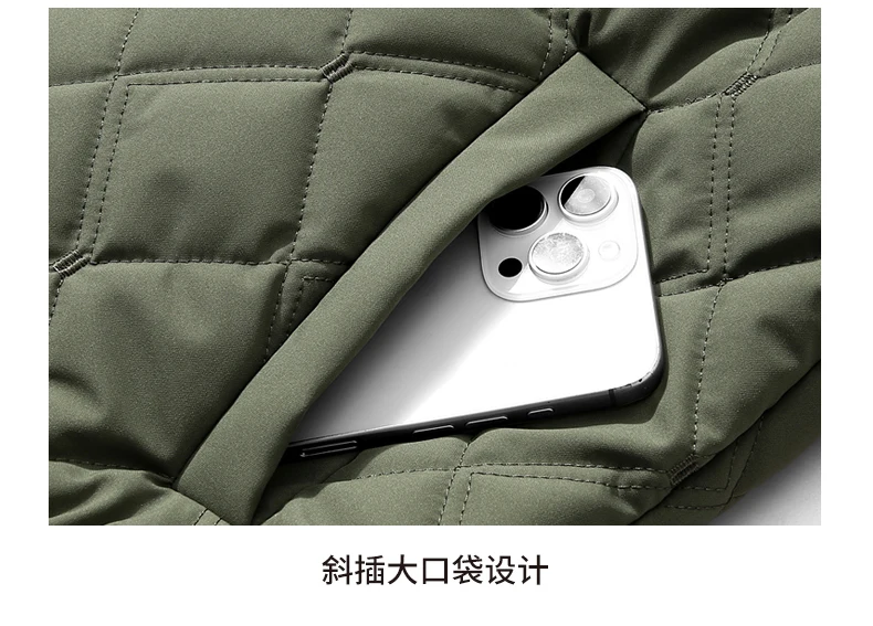 Autumn Winter Lapel Rhombus Quilted Lightweight Cotton Coat For Men Business Casual Warm Short Outerwear For Male Daily Commute