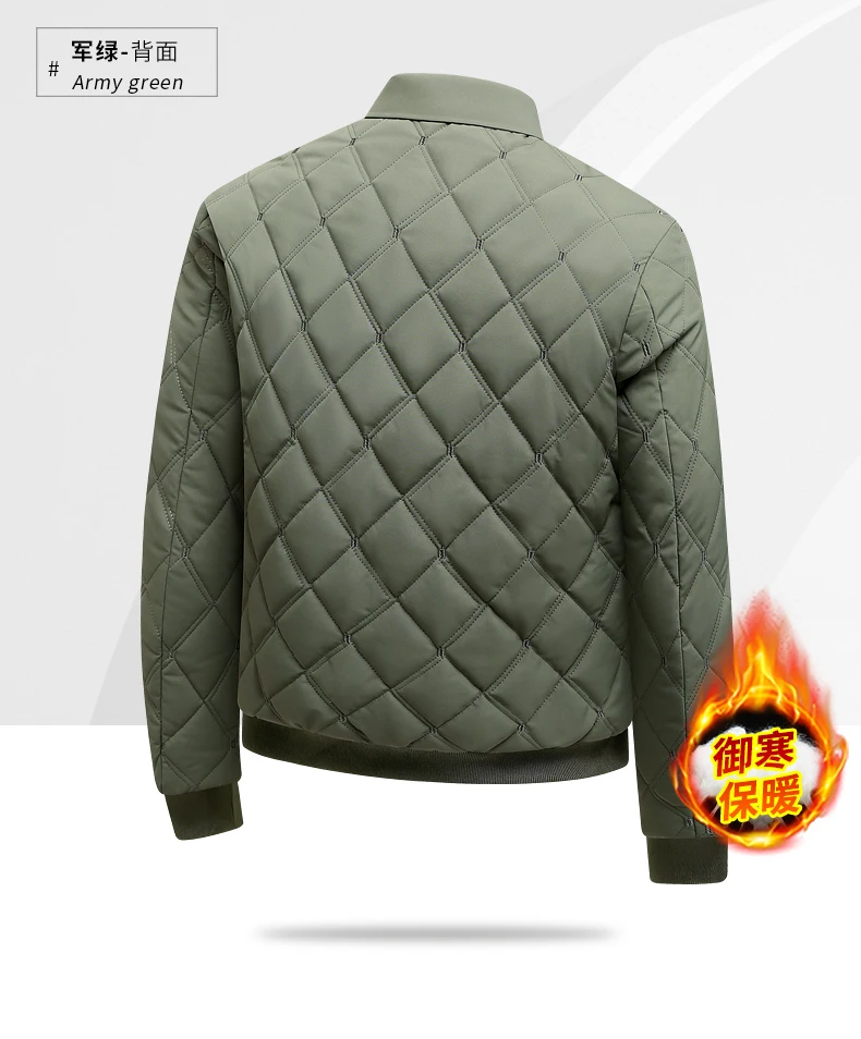 Autumn Winter Lapel Rhombus Quilted Lightweight Cotton Coat For Men Business Casual Warm Short Outerwear For Male Daily Commute