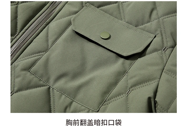 Autumn Winter Lapel Rhombus Quilted Lightweight Cotton Coat For Men Business Casual Warm Short Outerwear For Male Daily Commute