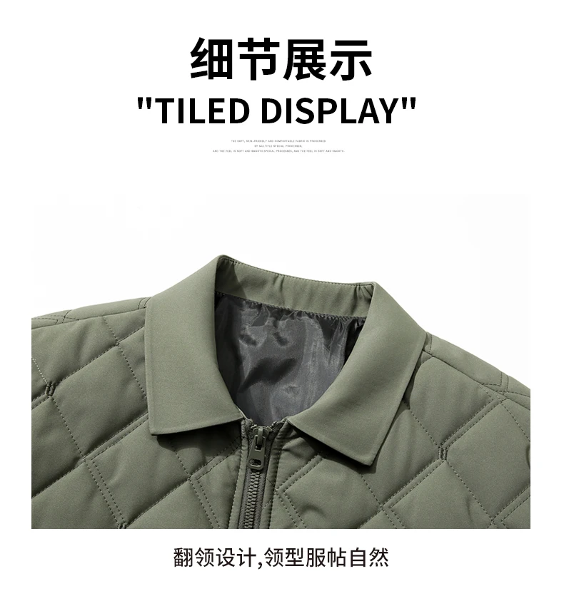Autumn Winter Lapel Rhombus Quilted Lightweight Cotton Coat For Men Business Casual Warm Short Outerwear For Male Daily Commute