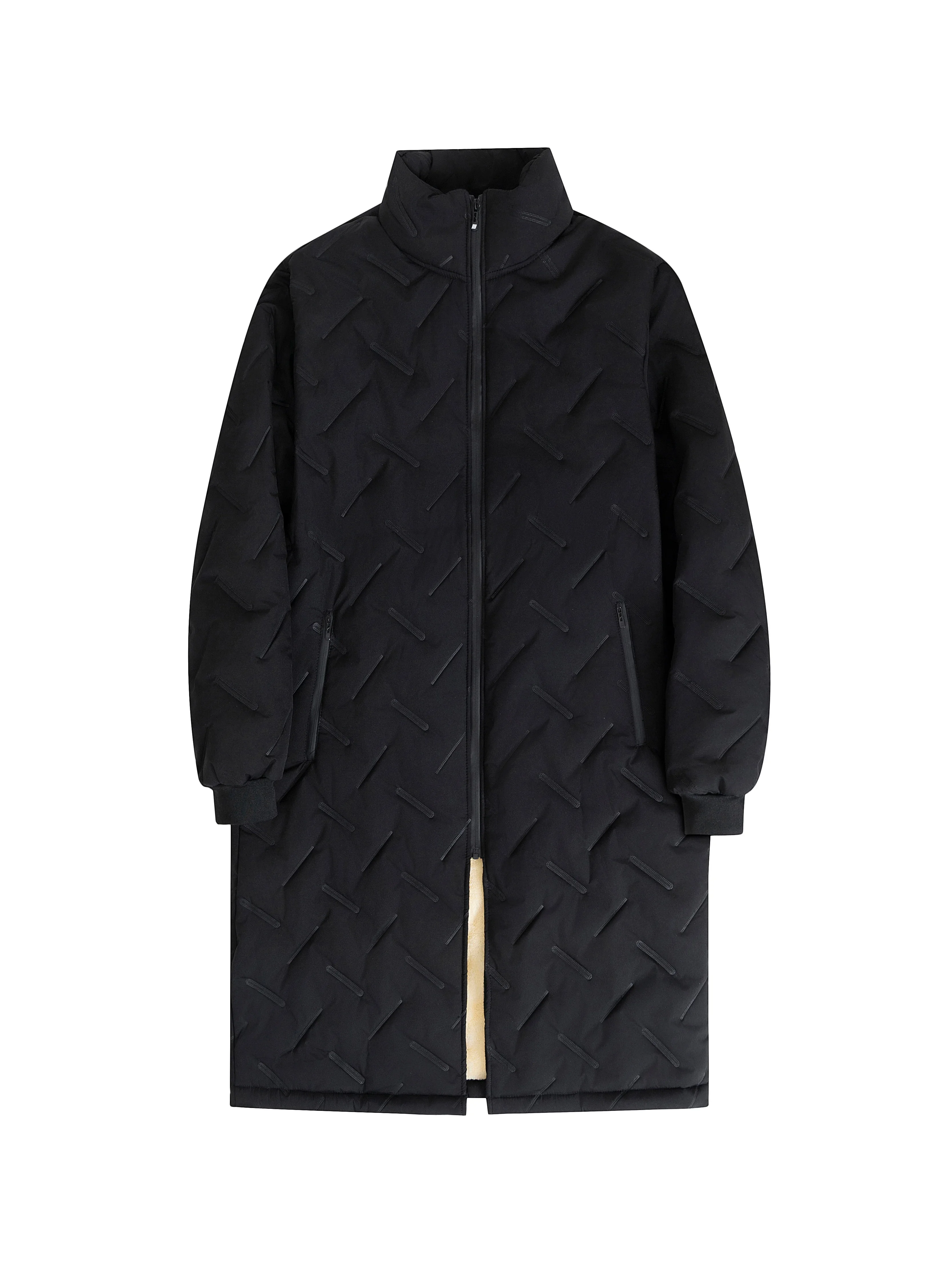 Men's Mid Length Parka Coat Autumn Embossed Quilted Ultrasonic Parkas Man Winter Lambswool Fleece Lined Jackets Thick Outerwear
