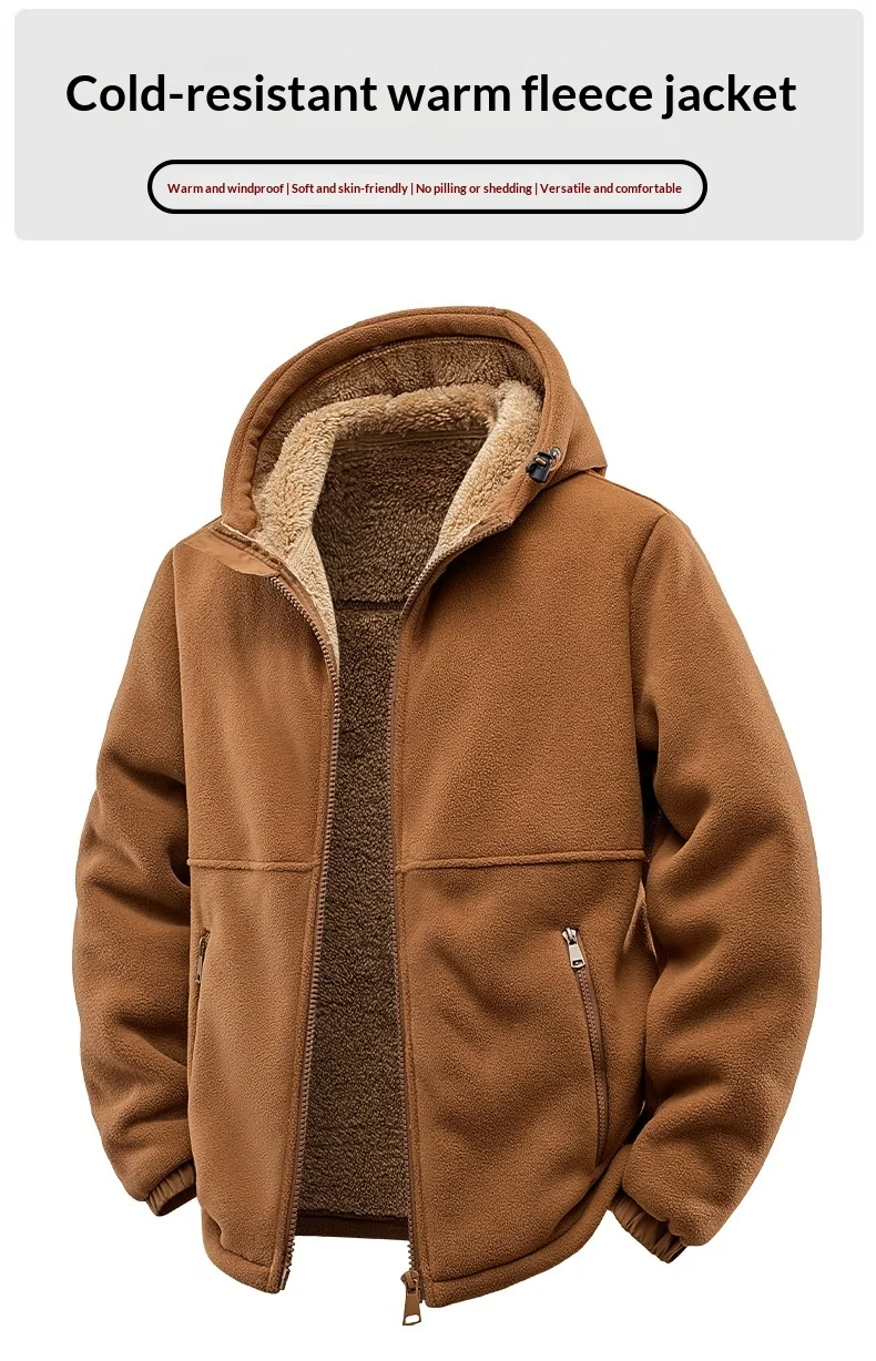 Men's-Hooded-Fleece-Jacket-Thick-Sherpa-Lined-Coat-Elastic-Cuffs-Zipper-Pockets-Windproof-Warm-Winter-Outdoor-Casual-Outerwear