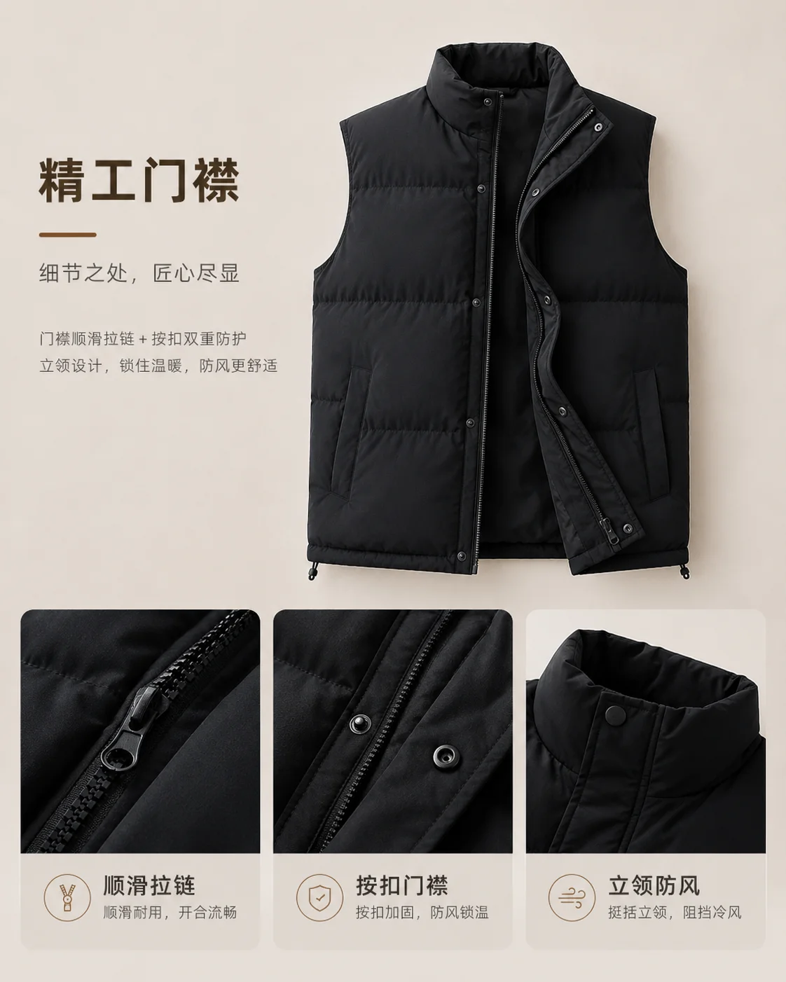 Men' Sleeveless Vest Jackets Winter Fashion Male Cotton-Padded Vest Coats Men Stand Collar Windproof Vest Winter Waistcoats