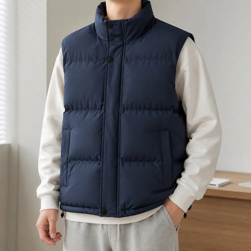 Men' Sleeveless Vest Jackets Winter Fashion Male Cotton-Padded Vest Coats Men Stand Collar Windproof Vest Winter Waistcoats