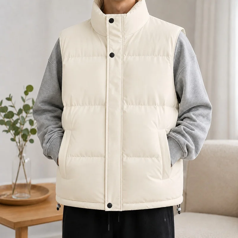 Men' Sleeveless Vest Jackets Winter Fashion Male Cotton-Padded Vest Coats Men Stand Collar Windproof Vest Winter Waistcoats
