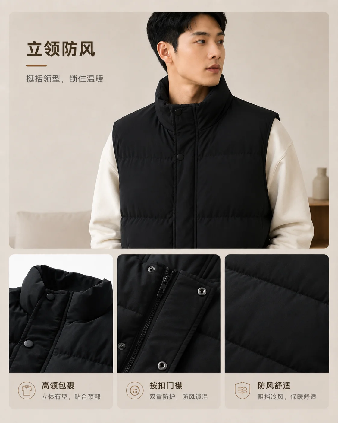 Men' Sleeveless Vest Jackets Winter Fashion Male Cotton-Padded Vest Coats Men Stand Collar Windproof Vest Winter Waistcoats