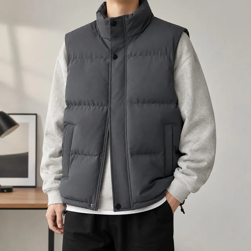 Men' Sleeveless Vest Jackets Winter Fashion Male Cotton-Padded Vest Coats Men Stand Collar Windproof Vest Winter Waistcoats