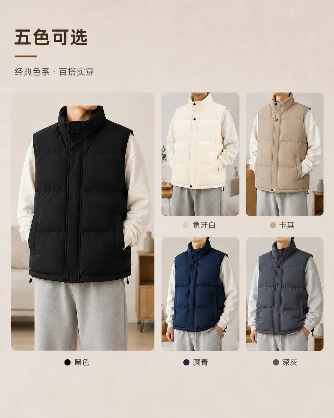 Men' Sleeveless Vest Jackets Winter Fashion Male Cotton-Padded Vest Coats Men Stand Collar Windproof Vest Winter Waistcoats