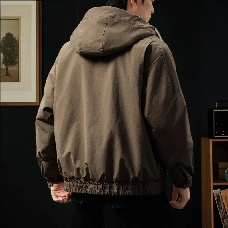 2026 New Thickened Warm Velvet Parkas Men Winter Solid Color Hooded Jackets Men's Pockets Cotton-padded Overcoats C952