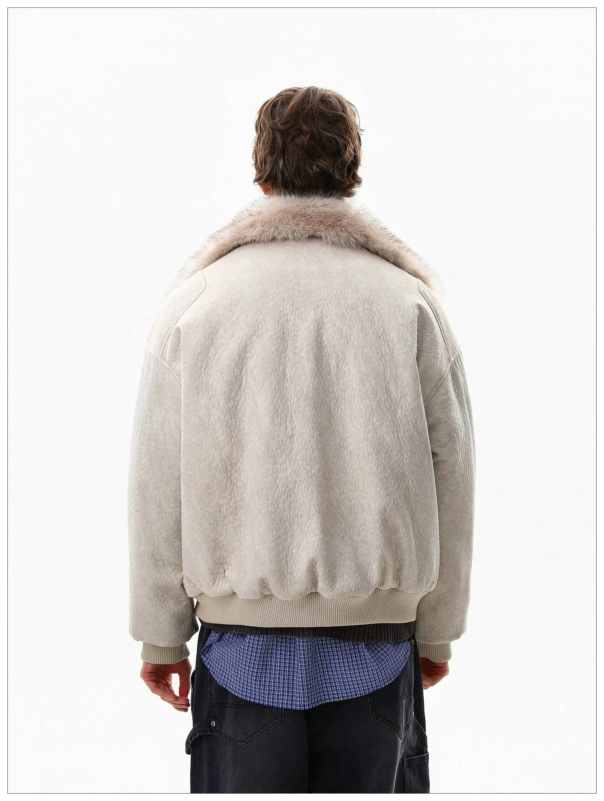 FEWQ American Style High Street Frosted PU Leather Fur Collar Men's Cotton Jacket Casual Thick Coat 2026 Autumn New 24W3545