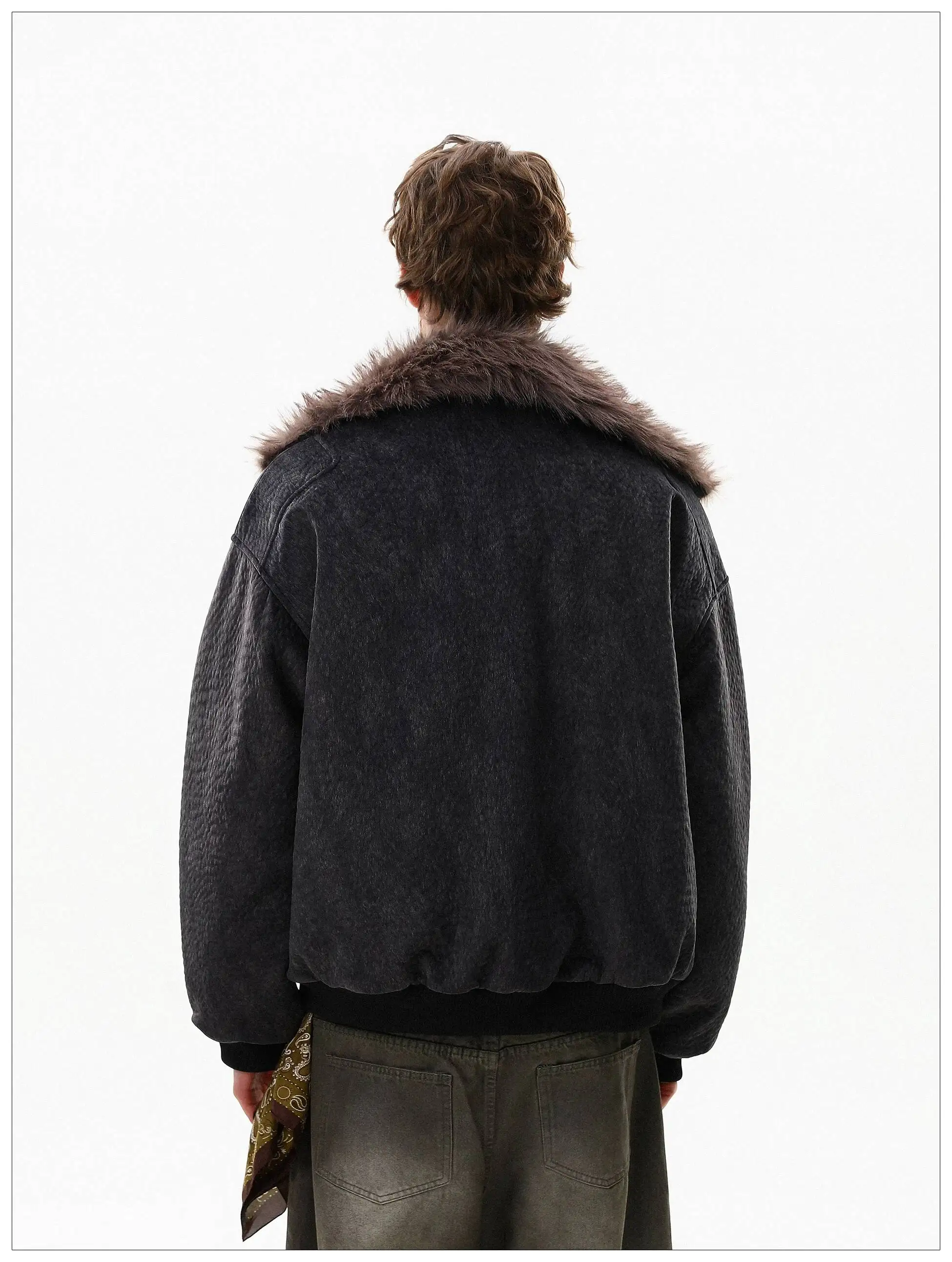 FEWQ American Style High Street Frosted PU Leather Fur Collar Men's Cotton Jacket Casual Thick Coat 2026 Autumn New 24W3545