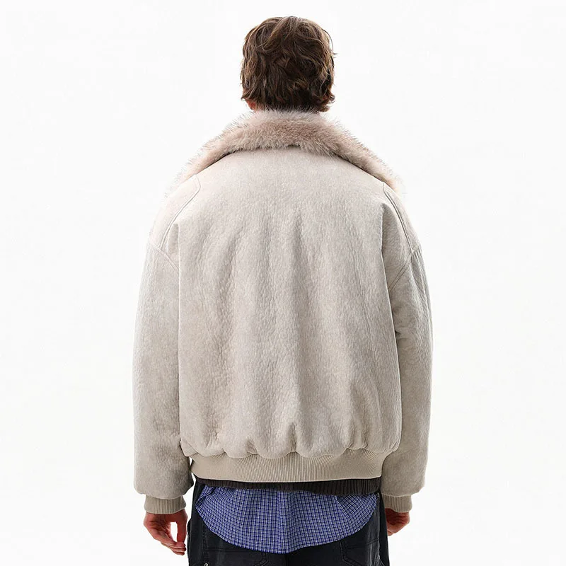 FEWQ American Style High Street Frosted PU Leather Fur Collar Men's Cotton Jacket Casual Thick Coat 2026 Autumn New 24W3545
