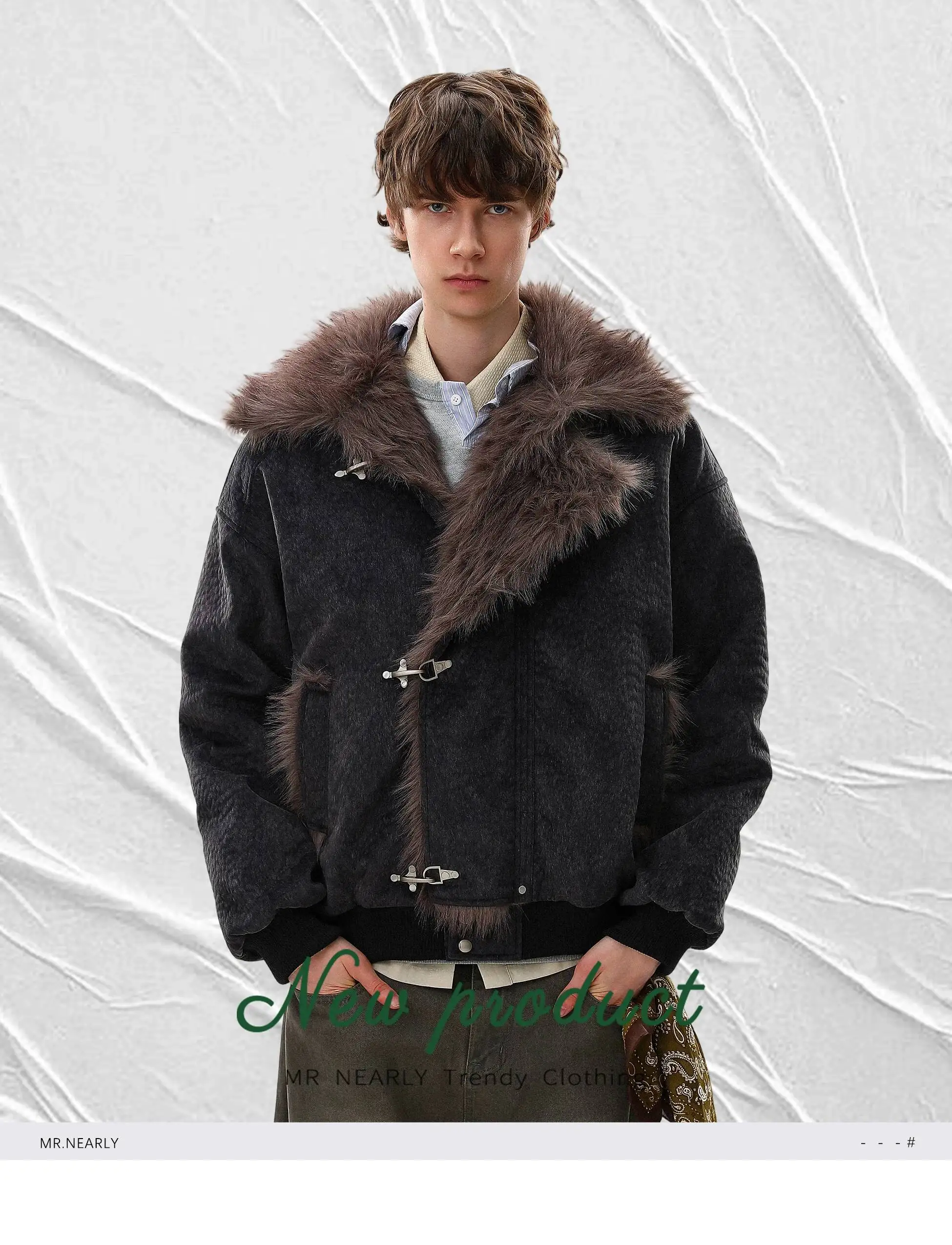 FEWQ American Style High Street Frosted PU Leather Fur Collar Men's Cotton Jacket Casual Thick Coat 2026 Autumn New 24W3545