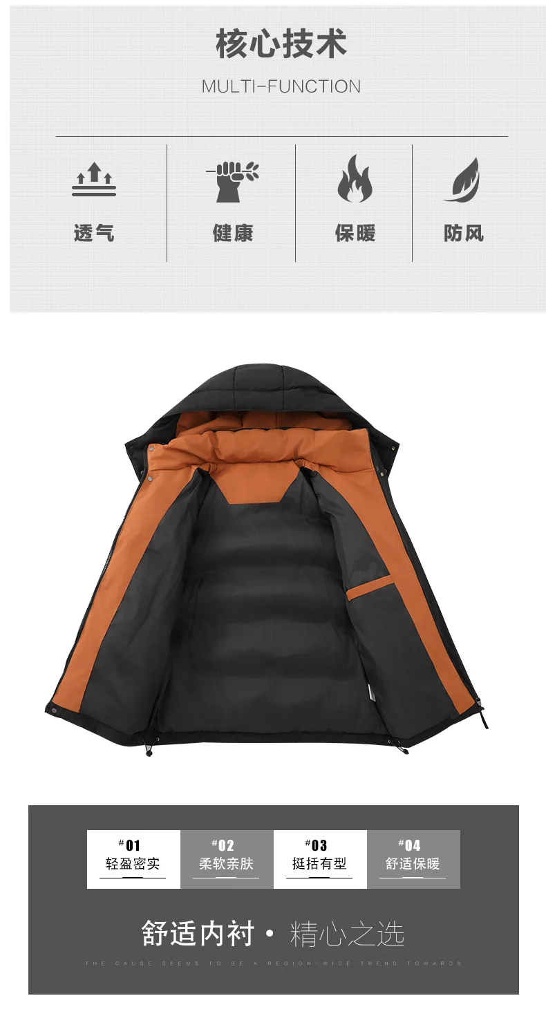 2026 New Plus-Size L-5XL Men's Cotton Coat with Removable Hat Autumn Outerwear solid thicken warm  coat youth winter jacket